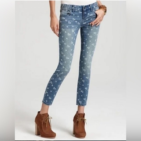 Free People  Ditsy Floral Jeans Women’s Size 27 Blue Ankle Crop Skinny‎ Boho - Picture 5 of 9